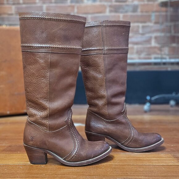 Frye "Jane" Brown Leather Knee High Campus Boots Size 7 - Picture 1 of 6
